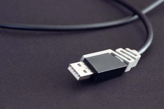 Close-up of a USB plug on a black cable showing USB-powered light strips benefits for easy power connection