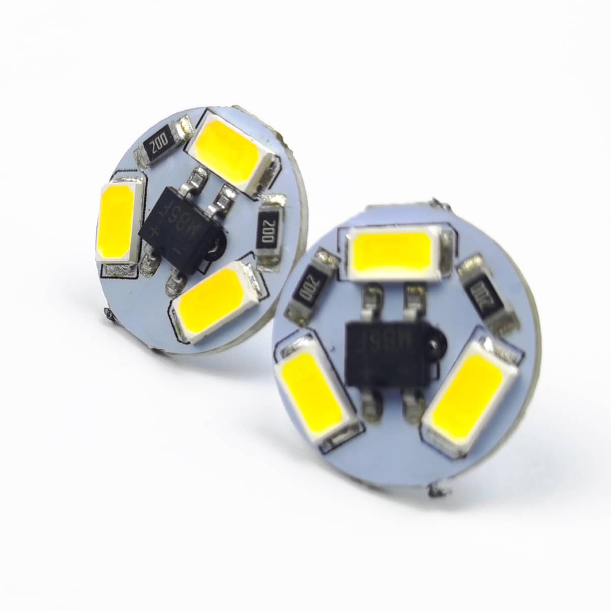 12V G4 Led bulb by Ningbo Foroureyes Electric with multiple yellow LED chips on circular board