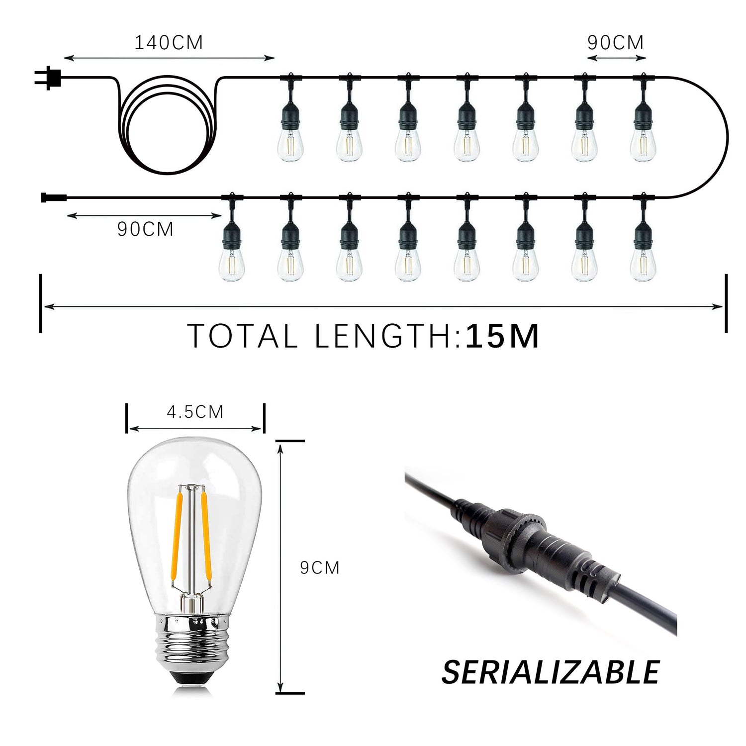 15m outdoor string lights