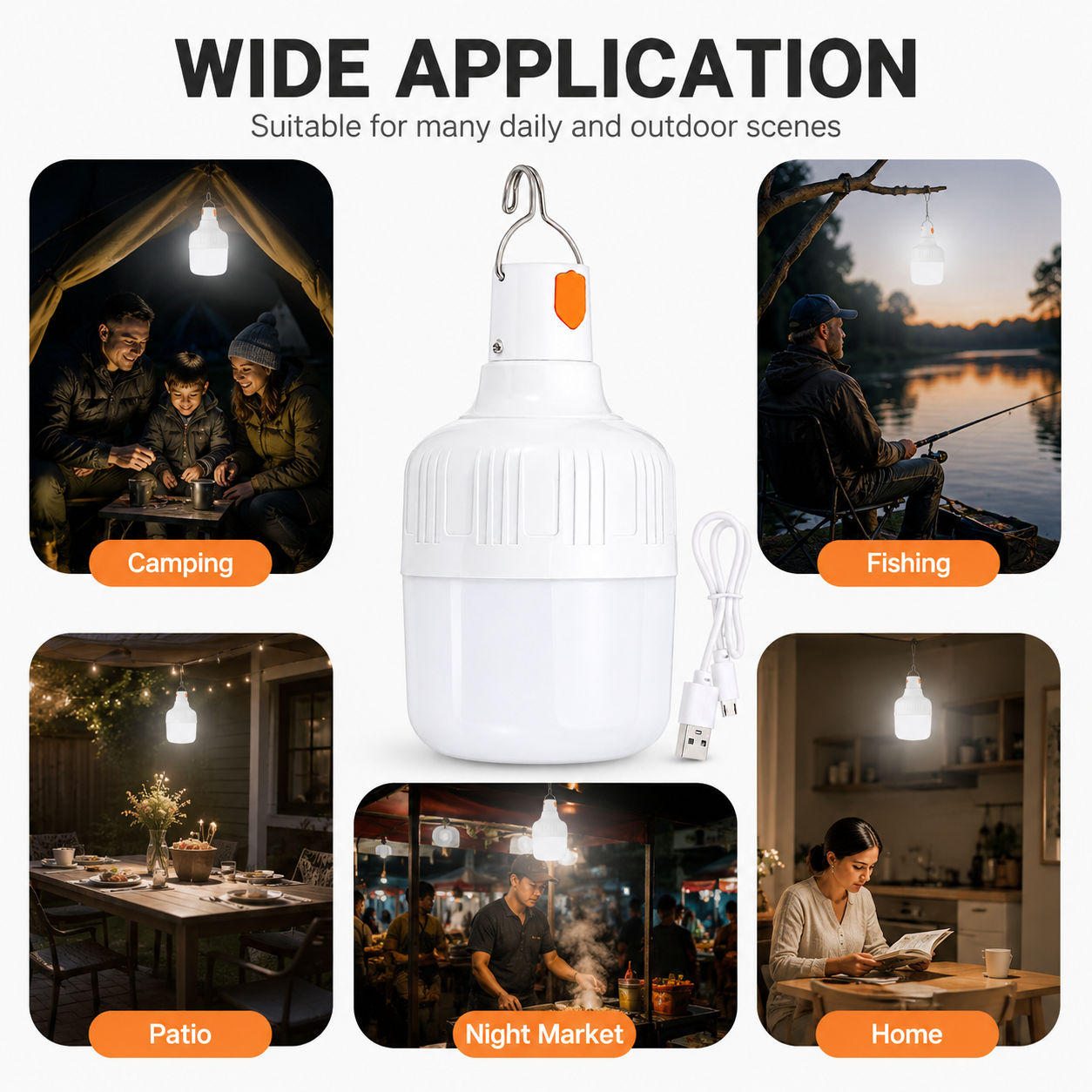 8W Outdoor USB Rechargeable LED Lamp Bulbs High Brightness Emergency Light Hook Up Camping Fishing Portable Lantern Night Lights