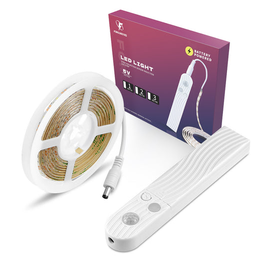 Battery LED Strip lights with white remote control and purple packaging from Ningbo Fuaisi Electric Appliance Co