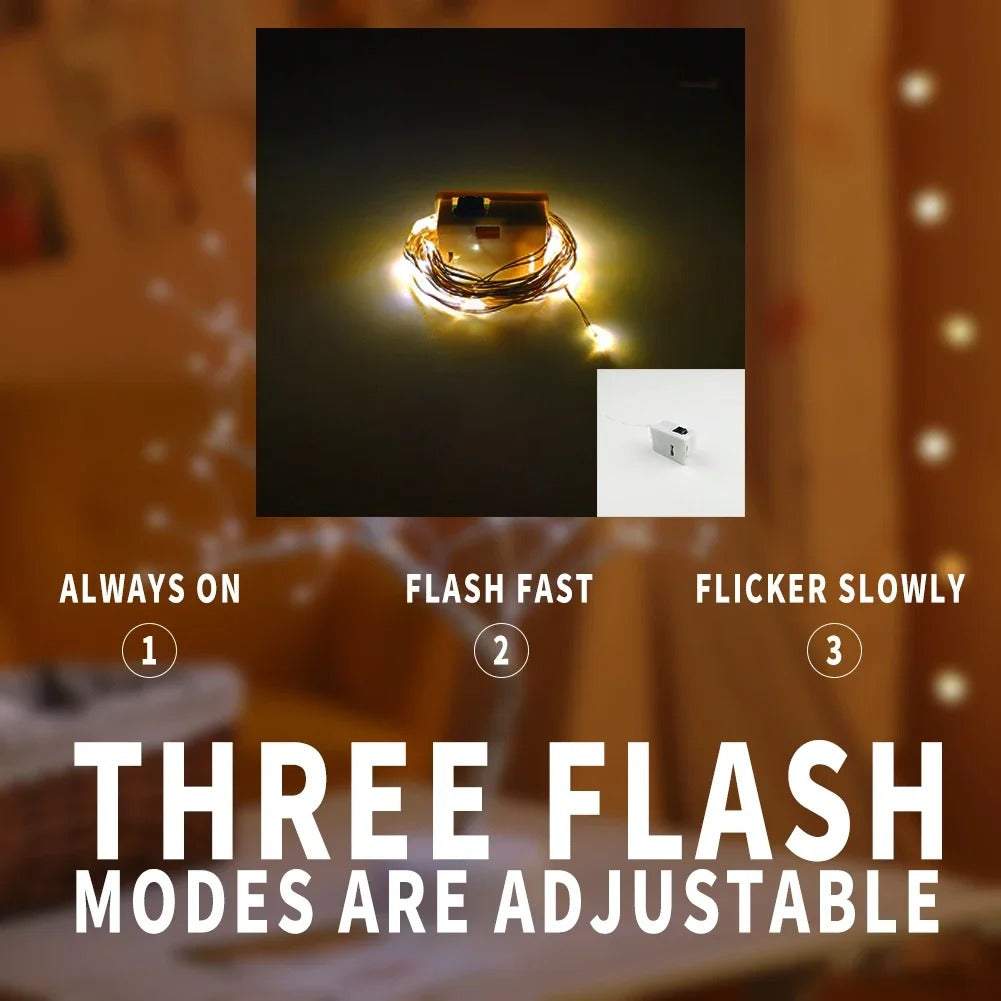 DIY String Lights by Ningbo Fuaisi with three adjustable flash modes including always on, fast flash, and slow flicker