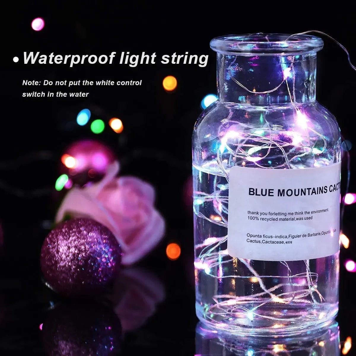 Waterproof DIY String Lights inside glass jar with colorful glowing LED bulbs by Ningbo Fuaisi Electric Appliance Co
