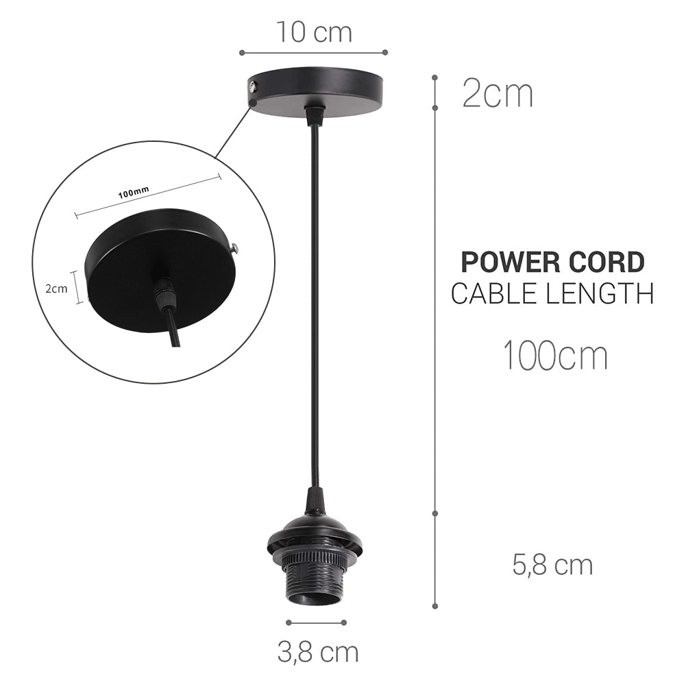 Black E27 lamp holder with 100cm power cord and ceiling mount by Ningbo Foroureyes Electric