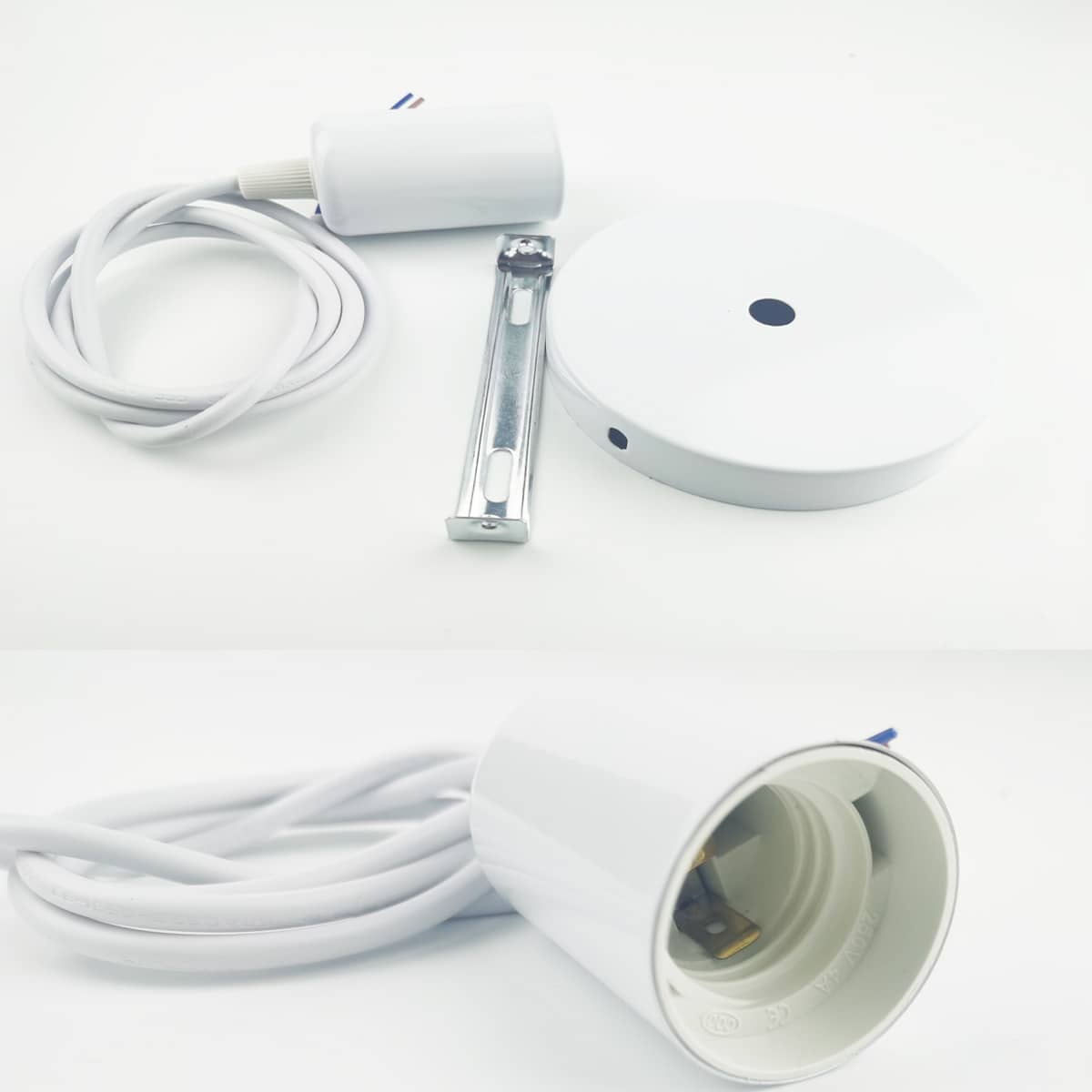 White E27 Lamp Holder with attached cable and mounting base by Ningbo Foroureyes Electric Co Ltd