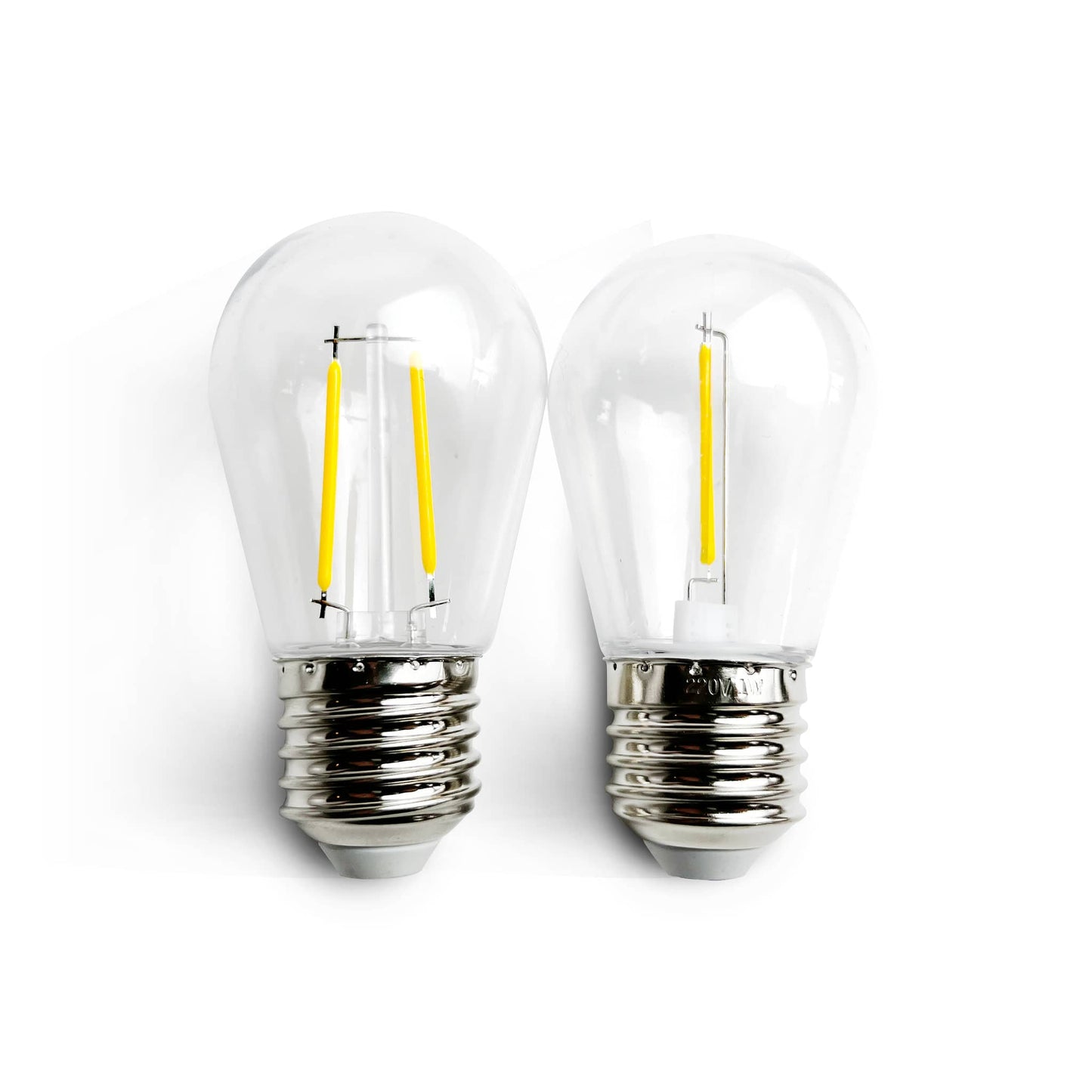 Two E27 LED Filament Bulb with clear glass and visible yellow filaments for energy-efficient lighting