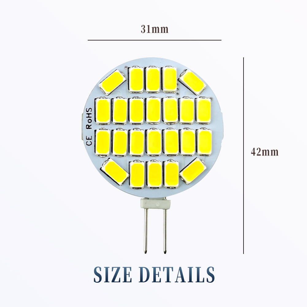 G4 LED Bulb for Range Hood with 31mm width and 42mm height showing yellow LED chips