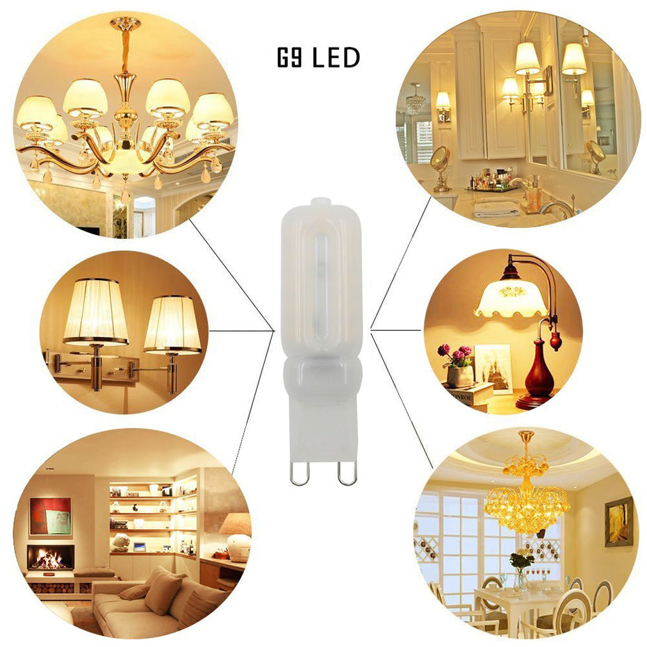 G9 LED bulb by Ningbo Fuaisi Electric Appliance Co. used in various indoor lighting fixtures like chandeliers and lamps