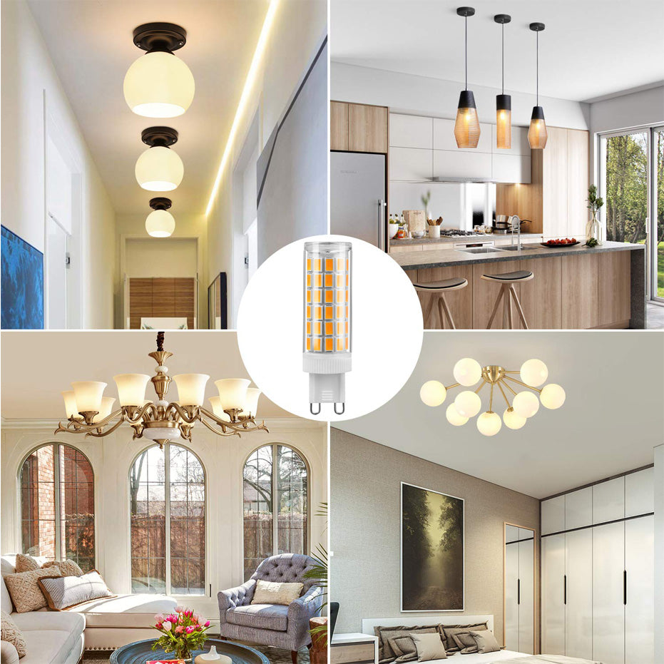 G9 LED Lights bulb by Ningbo Foroureyes Electric Co installed in various modern living and kitchen light fixtures