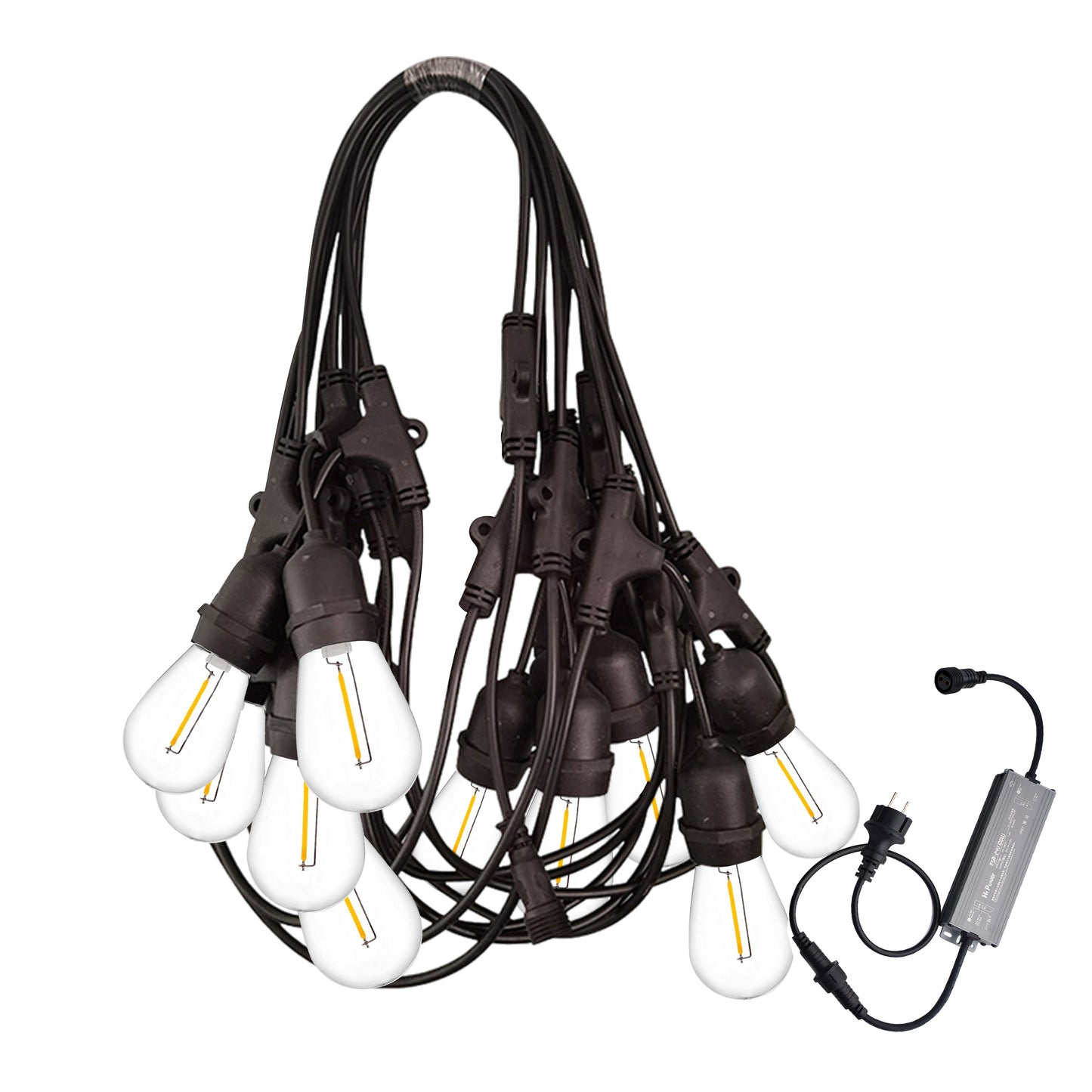 Ningbo Fuaisi garden lights outdoor string with LED bulbs and black wiring for outdoor decoration