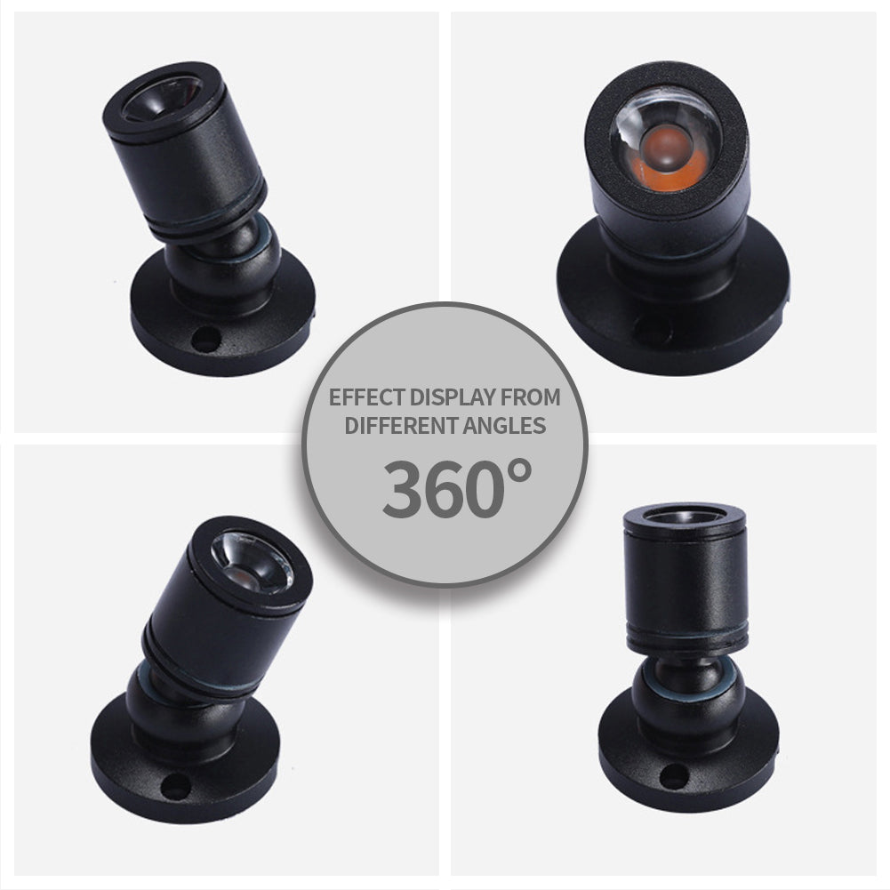 LED cabinet lights black LED spotlight shown from multiple angles for versatile lighting