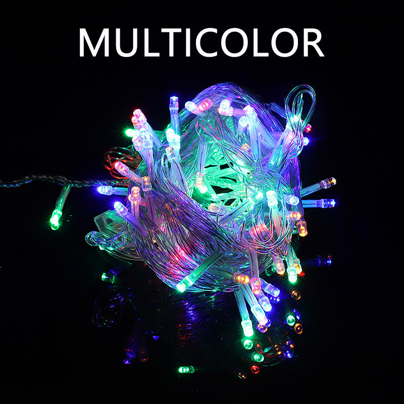 Multicolor Led Christmas Lights bundle glowing with bright outdoor lighting effects on black background