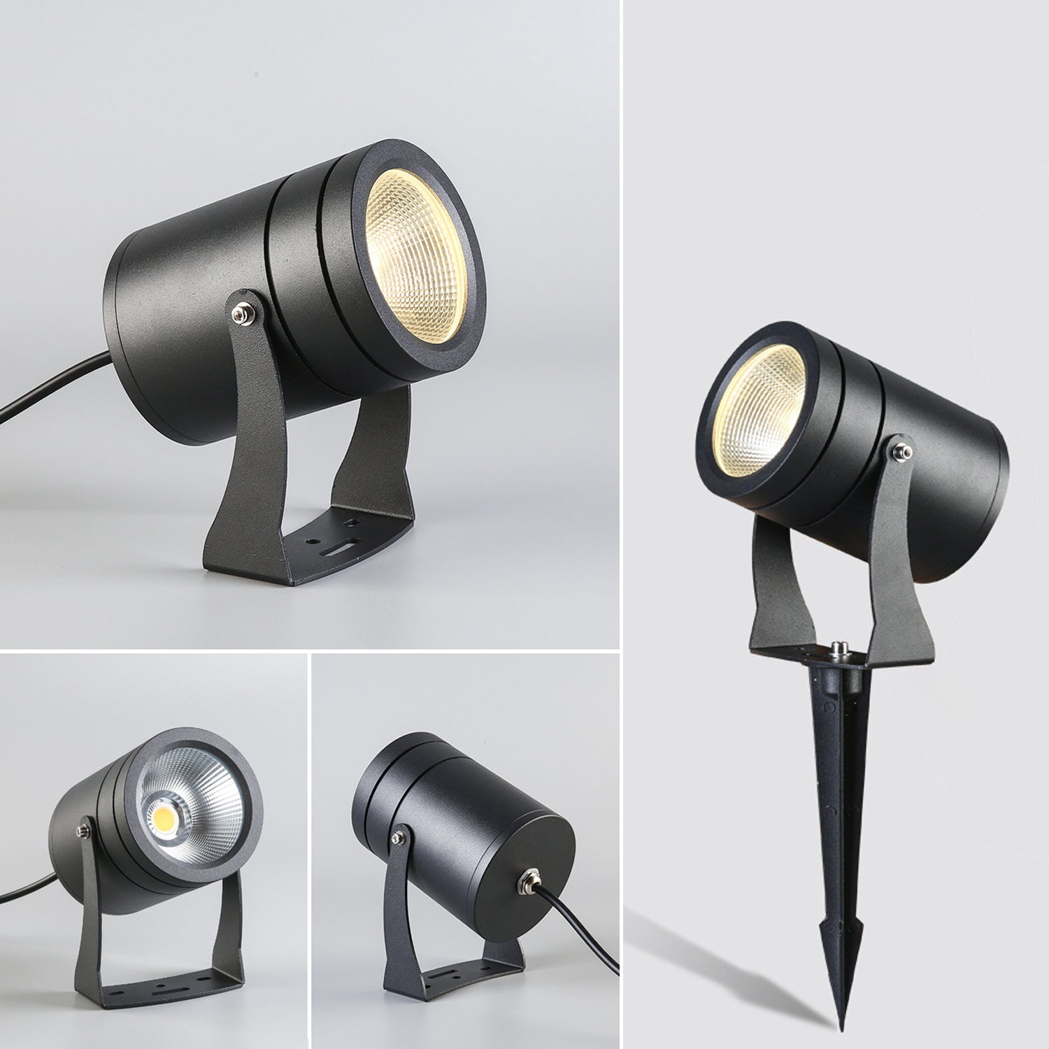 Black LED garden spotlights by Ningbo Foroureyes Electric Co with adjustable mounting options for outdoor use
