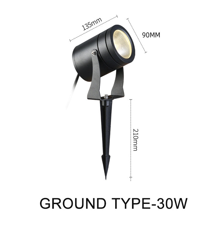 Black 30W ground type led garden spotlights with stake for outdoor landscaping by Ningbo Foroureyes