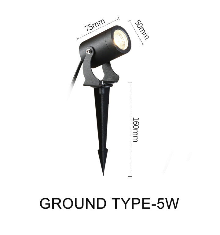 Black 5W ground type led garden spotlights with spike mount for outdoor landscape lighting