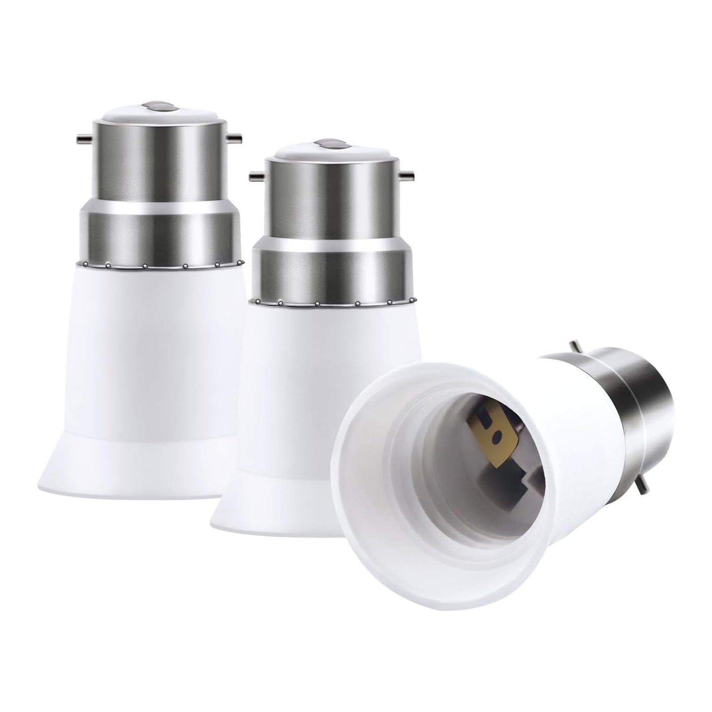 B22 to E27 Light Bulb Adapter Converter white plastic lamp holder with metal bayonet base set of three