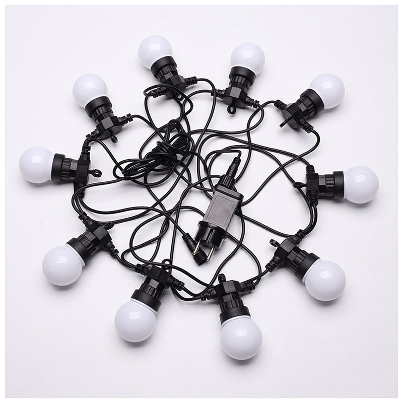 Outdoor string lights decoration with round white bulbs and black sockets from Ningbo Fuaisi Electric Appliance