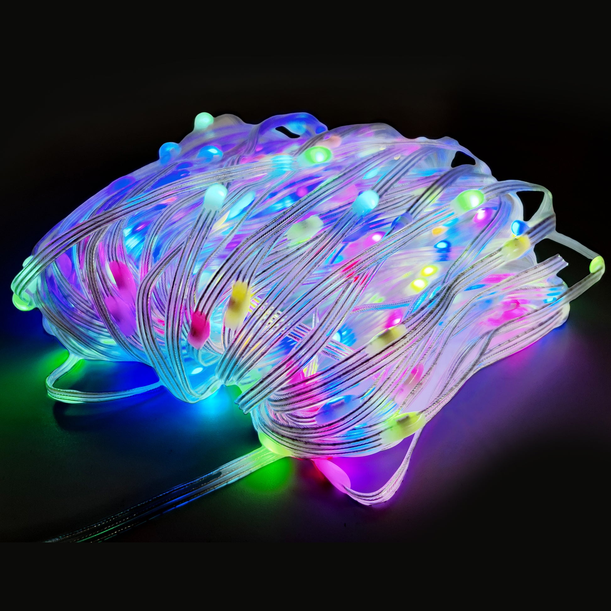 ForoureyesLighting Smart LED String Lights glowing in multiple colors for outdoor lighting
