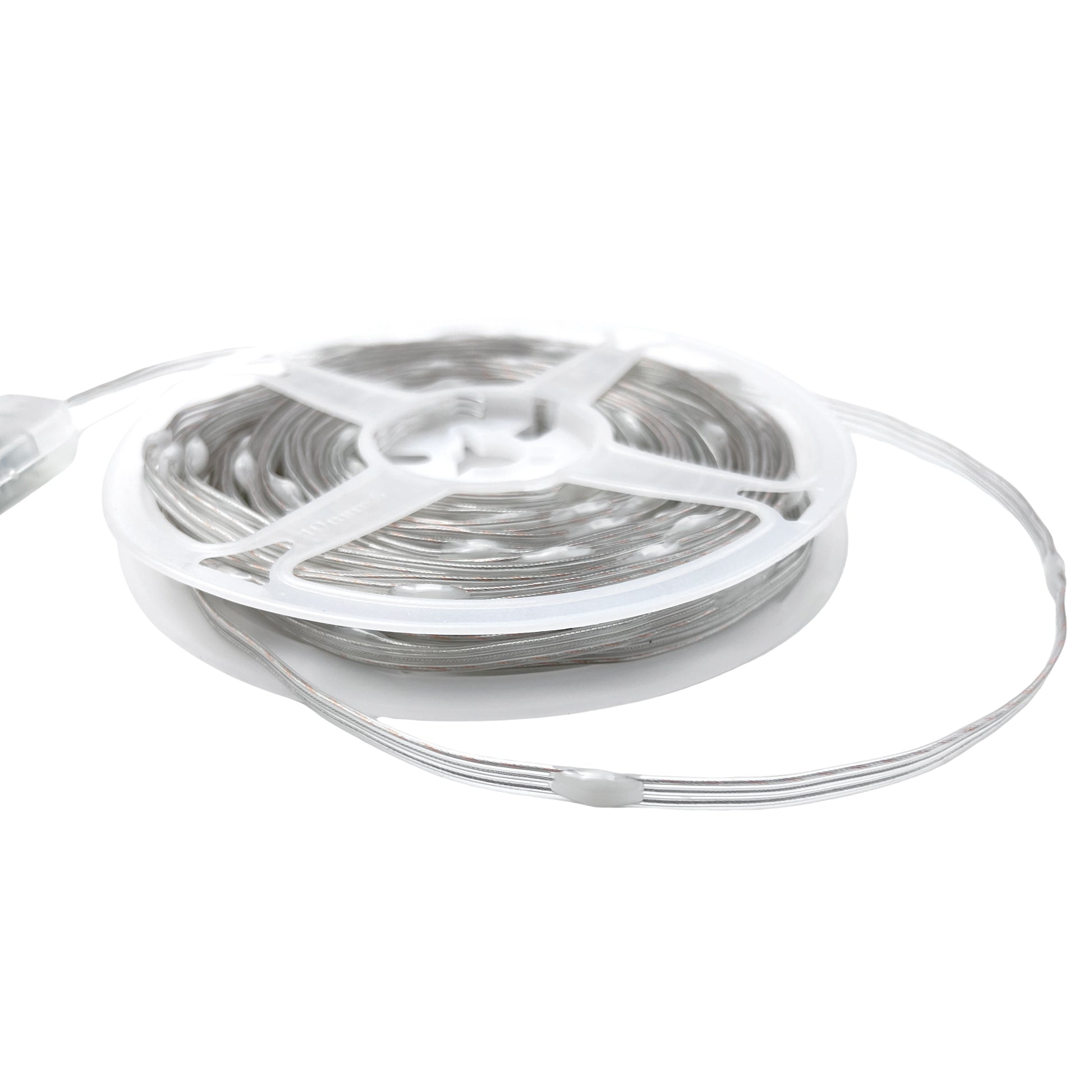 ForoureyesLighting Smart LED String Lights coiled on a spool for outdoor lighting use