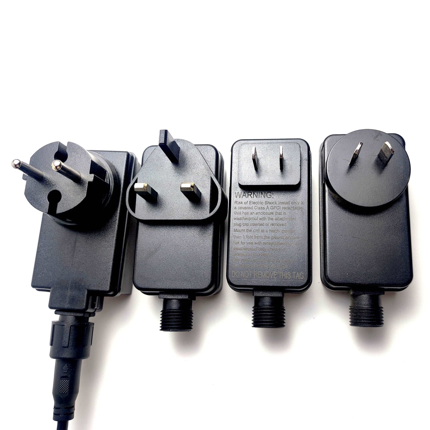 Power adapters for smart outdoor string lights from Ningbo Fuaisi Electric Appliance Co., Ltd with multiple plug types