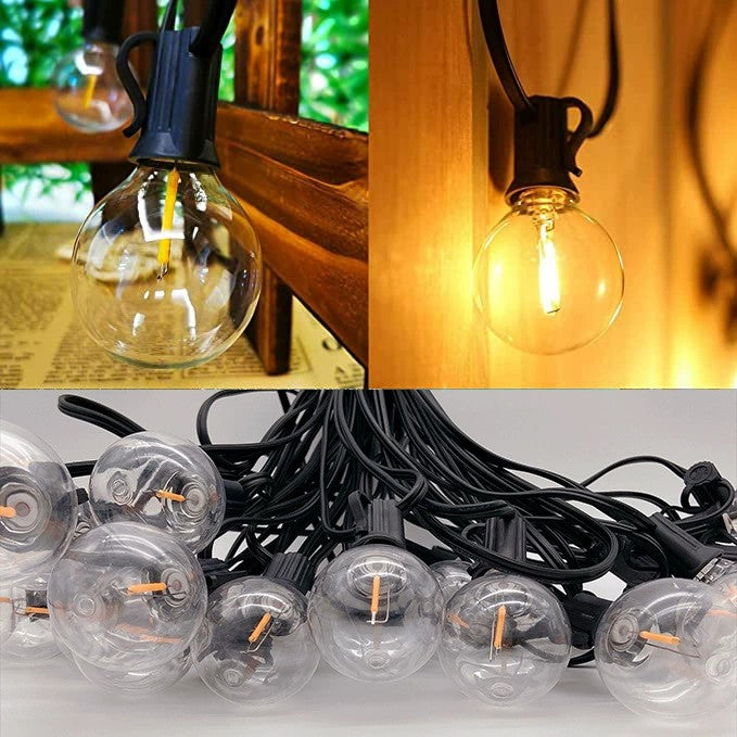 Solar Fairy Lights with vintage-style bulbs for outdoor and indoor decoration on string