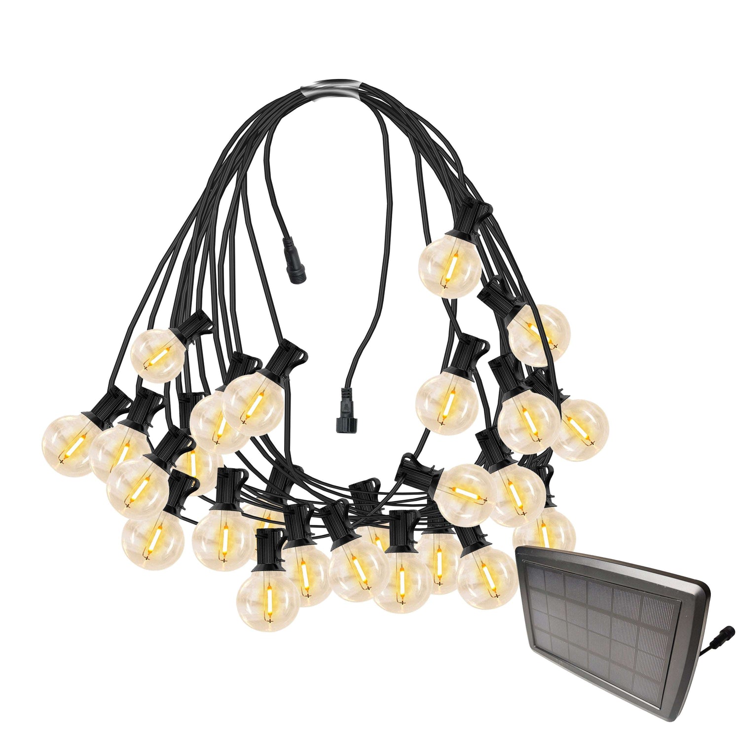Solar led outdoor lighting string with globe bulbs and solar panel for energy-efficient outdoor decor