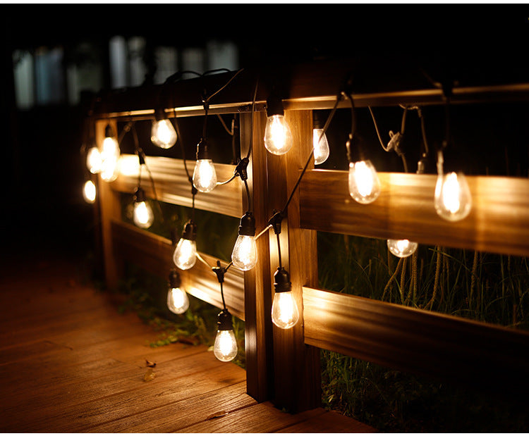 string lights on fence