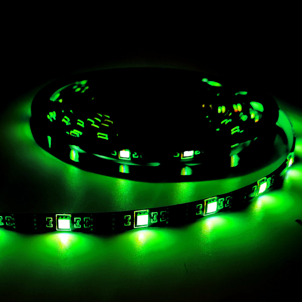 Green glowing TV backlight LED strip from Ningbo Fuaisi Electric Appliance Co. Ltd rolled in a coil