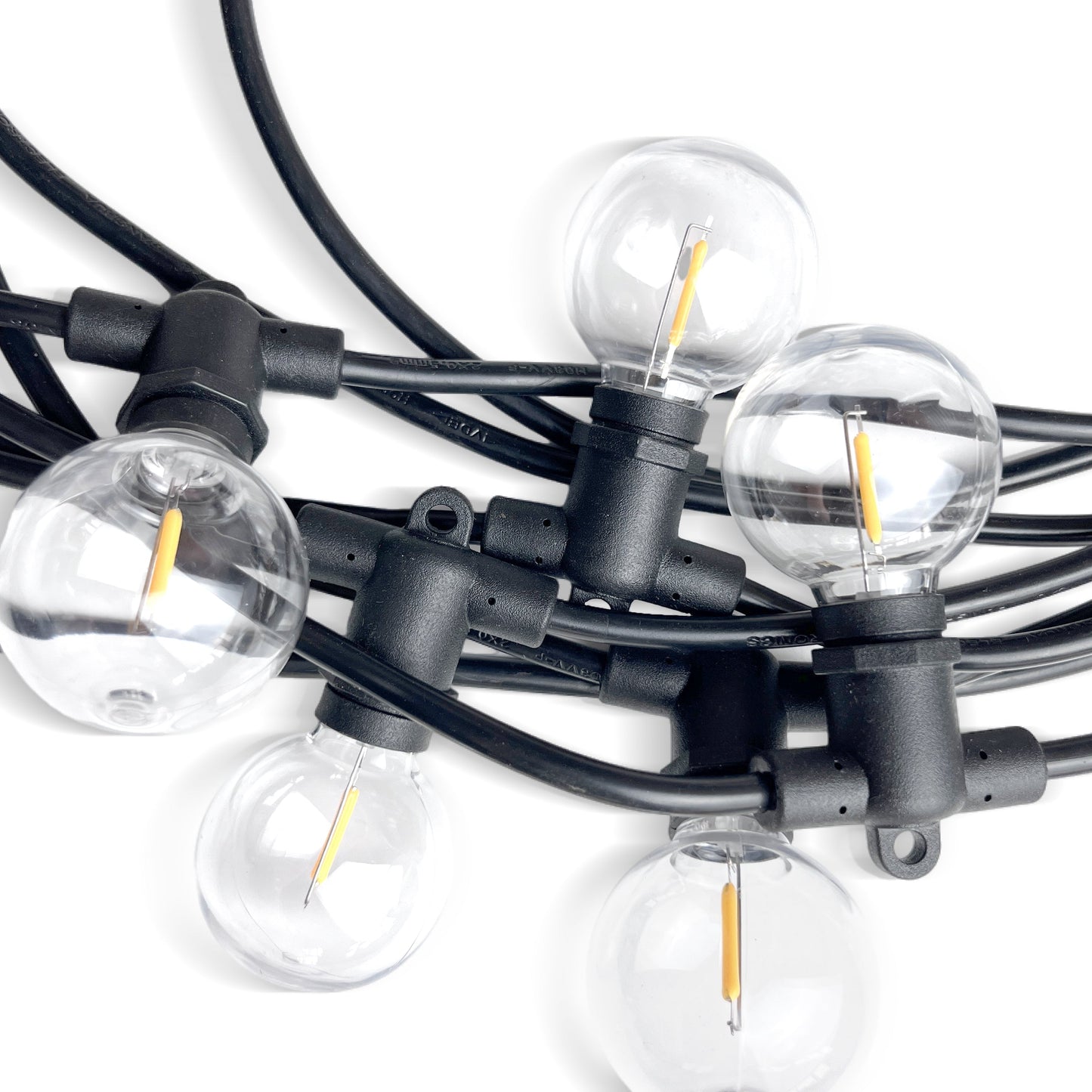 15m LED patio string lights with clear round bulbs and black wiring for outdoor lighting