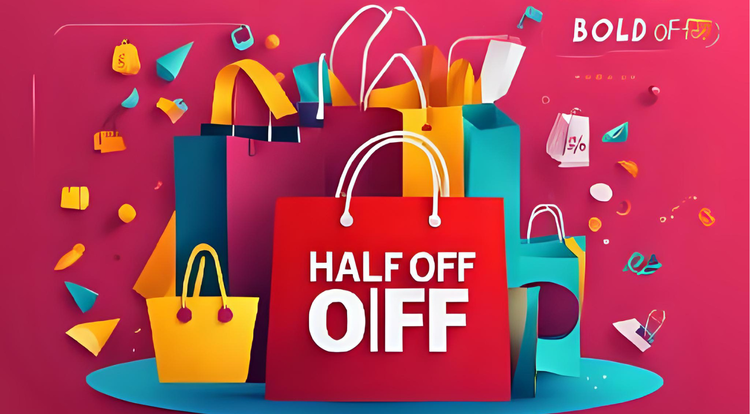 Bright colorful shopping product with half off discount text promoting discount LED lights online sale