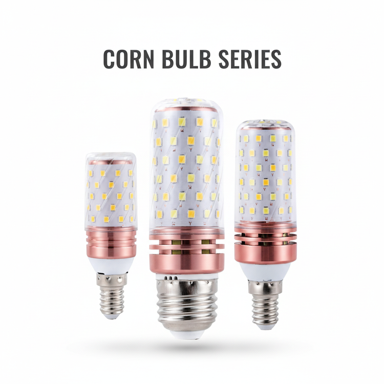 LED Corn Bulb Series Displaying Various Sizes and Brightness Options for Efficient Lighting