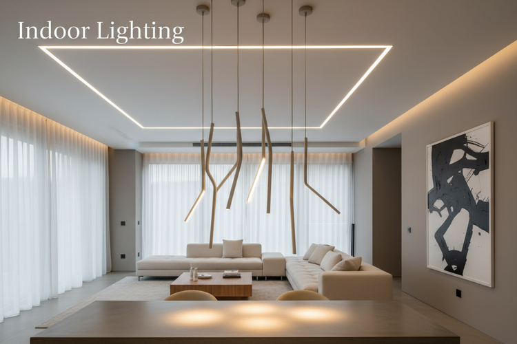 Curated collection of modern indoor lights enhancing comfort and atmosphere in a stylish home interior