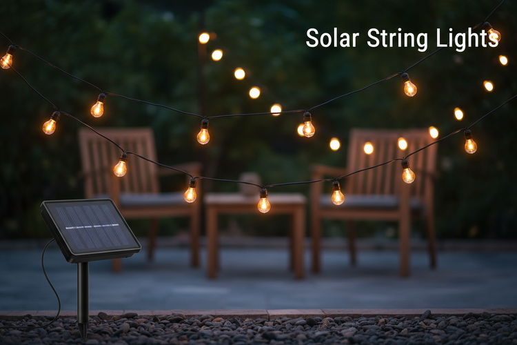 Elegant outdoor space illuminated by Solar String Lights for a stylish and eco-friendly ambiance