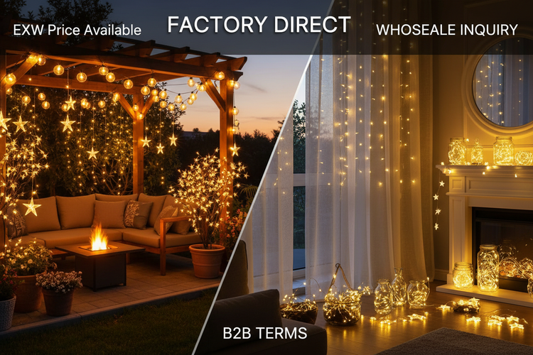 Warm and inviting outdoor space with lights, showcasing ex-factory price product for festive ambiance