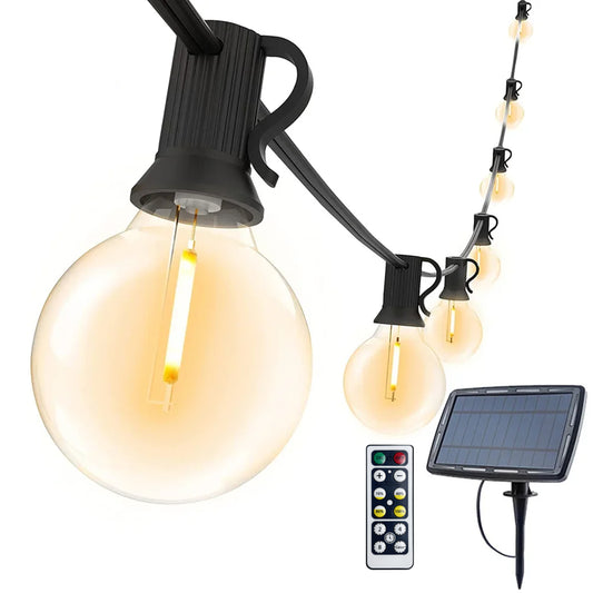 Solar Powered G40 LED Globe String Lights – Outdoor Waterproof Warm White Patio & Garden Solar Fairy Lights