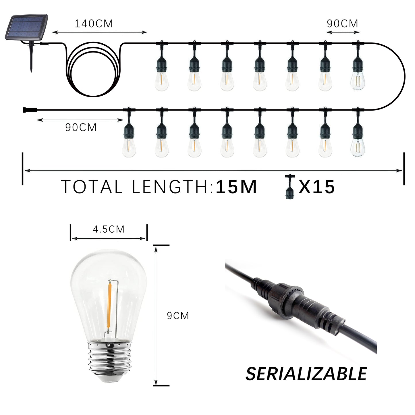 Outdoor Solar String Lights for Backyard, Christmas & Party Décor