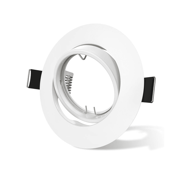 Modern GU10 MR16 Downlight Frame Round White Recessed Ceiling Spotlight Housing Tilt Swivel Adjustable Lamp Holder Trim 90mm