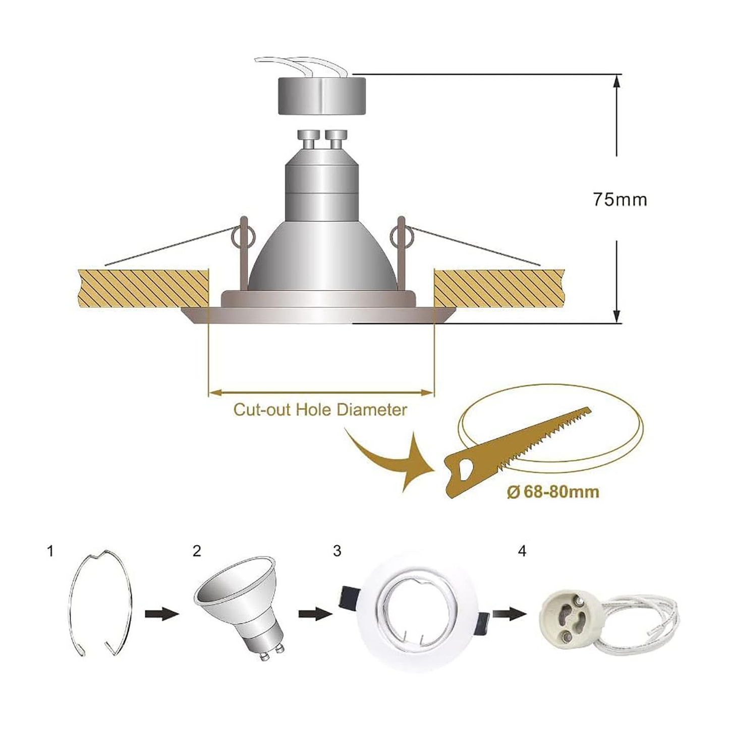 Modern GU10 MR16 Downlight Frame Round White Recessed Ceiling Spotlight Housing Tilt Swivel Adjustable Lamp Holder Trim 90mm