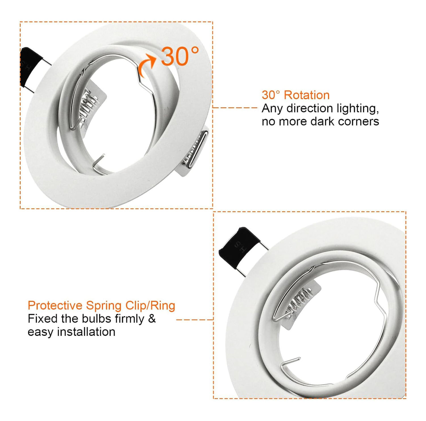 Modern GU10 MR16 Downlight Frame Round White Recessed Ceiling Spotlight Housing Tilt Swivel Adjustable Lamp Holder Trim 90mm