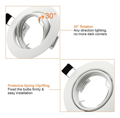 Modern GU10 MR16 Downlight Frame Round White Recessed Ceiling Spotlight Housing Tilt Swivel Adjustable Lamp Holder Trim 90mm