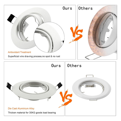 Modern GU10 MR16 Downlight Frame Round White Recessed Ceiling Spotlight Housing Tilt Swivel Adjustable Lamp Holder Trim 90mm