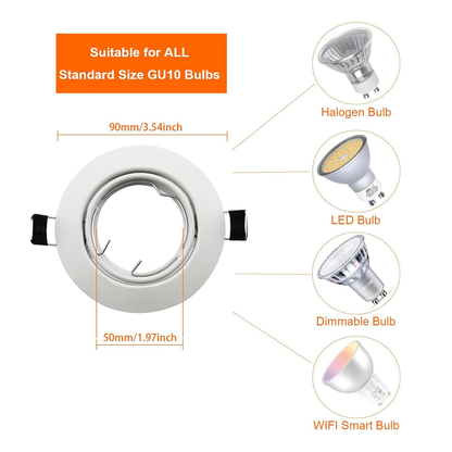 Modern GU10 MR16 Downlight Frame Round White Recessed Ceiling Spotlight Housing Tilt Swivel Adjustable Lamp Holder Trim 90mm