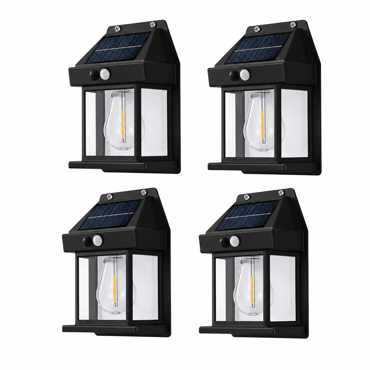 4pcs Solar Motion Sensor Wall Lights Outdoor Waterproof LED Garden Fence Patio Porch Balcony Warm White Security Lighting