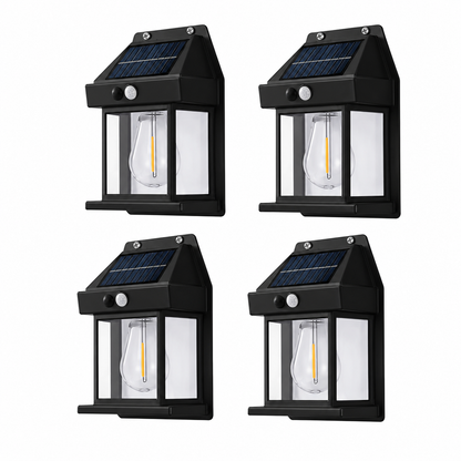 4pcs Solar Motion Sensor Wall Lights Outdoor Waterproof LED Garden Fence Patio Porch Balcony Warm White Security Lighting