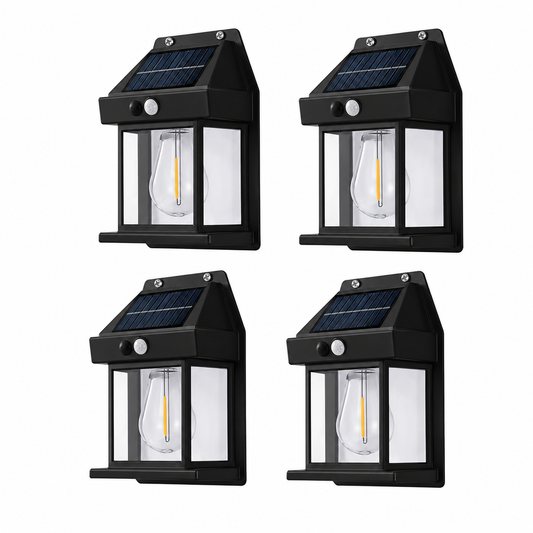 4pcs Solar Motion Sensor Wall Lights Outdoor Waterproof LED Garden Fence Patio Porch Balcony Warm White Security Lighting