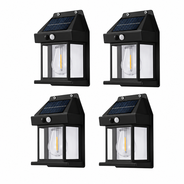 4pcs Solar Motion Sensor Wall Lights Outdoor Waterproof LED Garden Fence Patio Porch Balcony Warm White Security Lighting