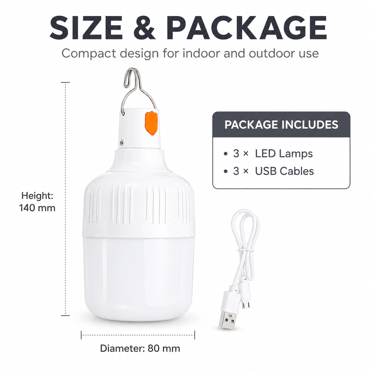 3PCS 8W Outdoor USB Rechargeable LED Lamp Bulbs High Brightness Emergency Light Hook Up Camping Fishing Portable Lantern Night Lights