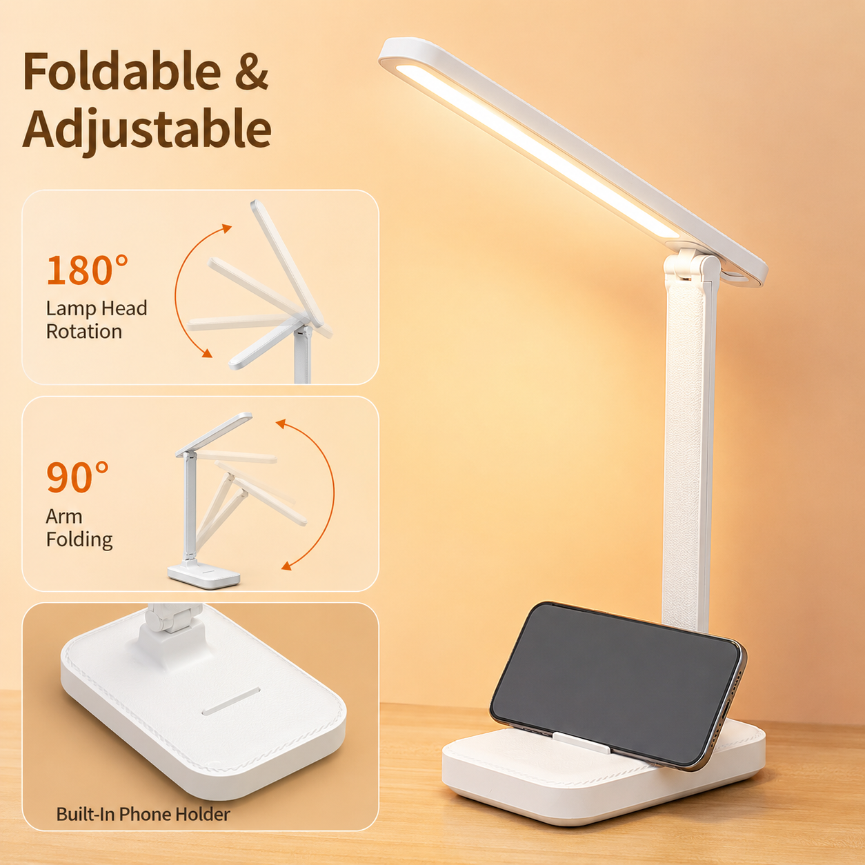 LED Desk Lamp 3 Levels Dimmable Touch Night Light USB 5v Eye Protection Foldable Table Lamp for Bedroom Bedside Desk