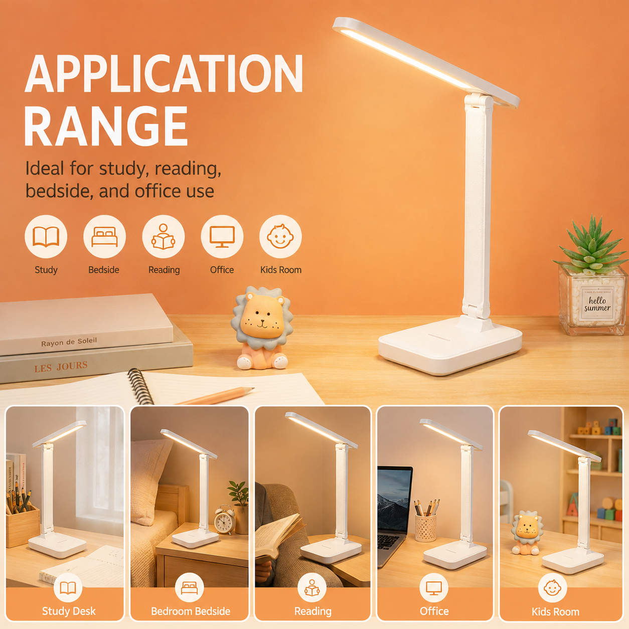 LED Desk Lamp 3 Levels Dimmable Touch Night Light USB 5v Eye Protection Foldable Table Lamp for Bedroom Bedside Desk