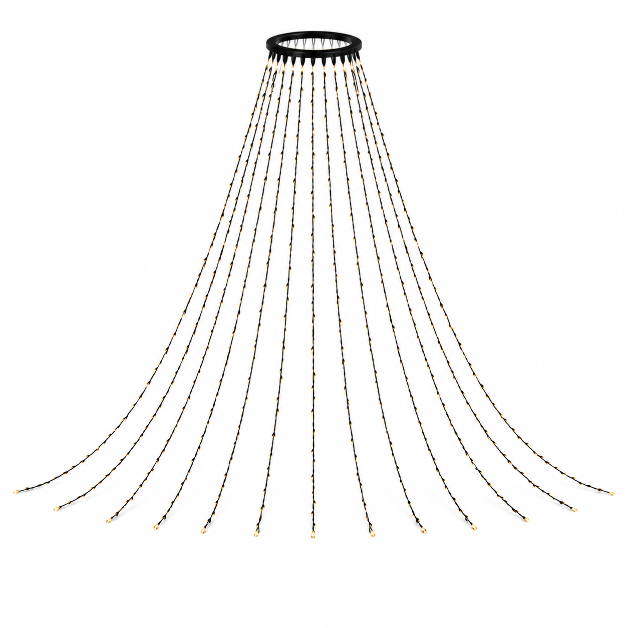 24V-31V LED Christmas Tree Waterfall Lights with Top Ring, 8 Modes Hanging String Lights for Holiday Indoor Outdoor Decoration